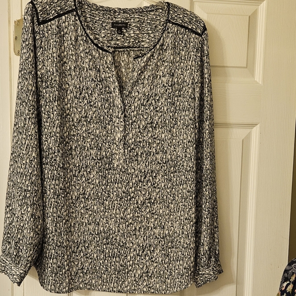 Talbots Black and White Speckled Long Sleeve Blouse - Picture 1 of 3